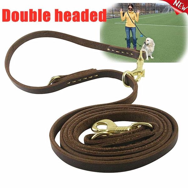 

german shepherd leather rope golden head layer with bovine pila large dog leash outdoor traction belt leathers collars & leashes