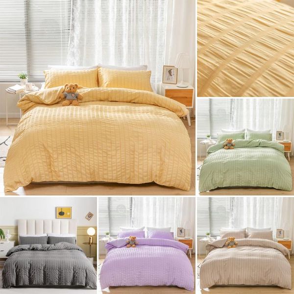 

bedding sets simple style solid color seersucker duvet cover pillowcase 2/3pcs single king  set us/eu/au size