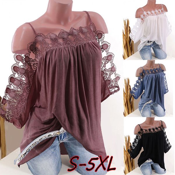 

women's t-shirt blouses women fashion strapless lace patchwork short sleeve o-neck shirt lady casual outdoor cool vpif, White
