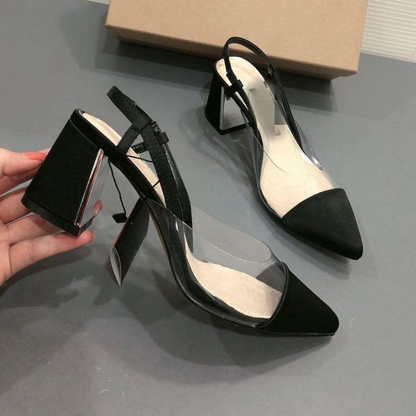 

comfort shoes for women shallow mouth block heels female sandal chunky open girls retro pointed 2021 plastic high zip basic dress, Black