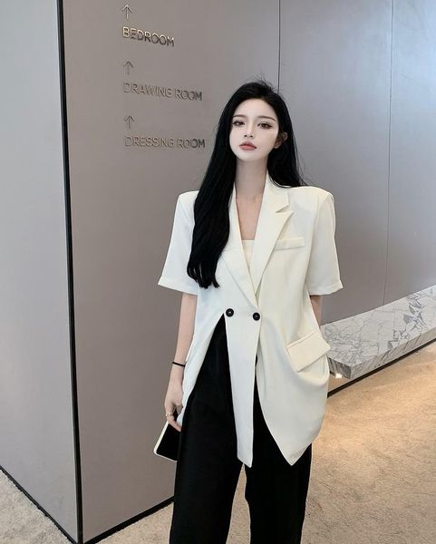 

women's suits & blazers summer ins fashion street crowd split suit jacket blaser feminino solid loose women zakiety damskie eleganckie, White;black