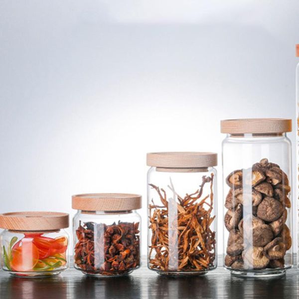 

storage bottles & jars 1pc glass sealed can food tank beech lid tea canister cafe container