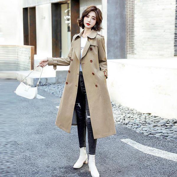 

women's trench coats windbreaker jacket mid-length and small autumn clothing 2021 temperament atmosphere this year's coat n162, Tan;black