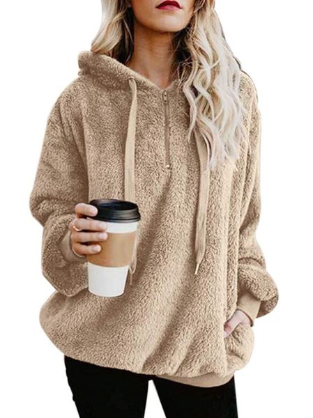

women's hoodies & sweatshirts women sweatshirt autumn and winter long sleeve plush fluffy jumper pull femme hooded fleece pullover plus, Black