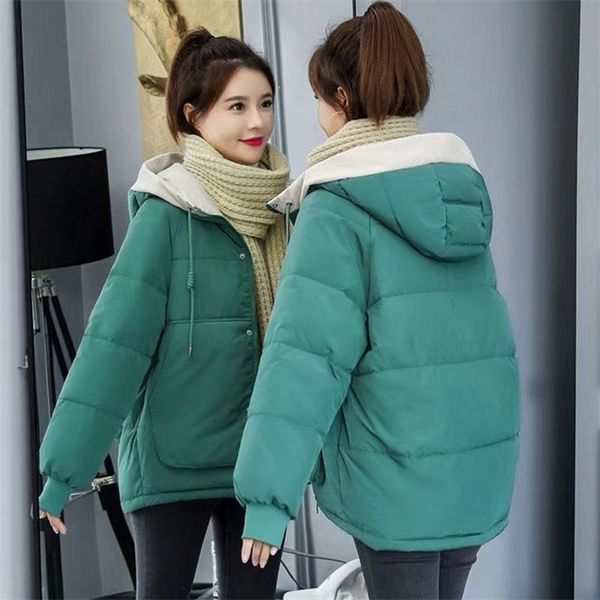 

winter coat women fashion jacket cotton padded parka outwear hooded colors solid female 211018, Black