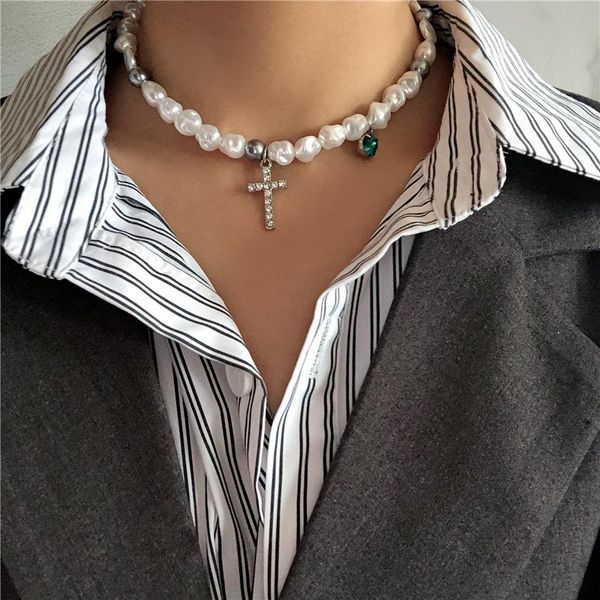 

chokers baroque irregular simulated pearl statement necklace summer vacation elegant cross choker jewelry for women girl's, Golden;silver