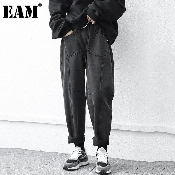

women's pants & capris [] vintage leisure pockets denim black high waist trousers loose fit women fashion tide spring autumn 2022 1dd40, Black;white