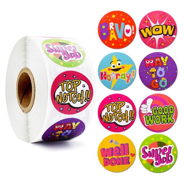 

500pcs/roll Cute Words Stickers for Kids Teacher Reward Stickers School Classroom Supplies 1 inch Round Encourage Stickers