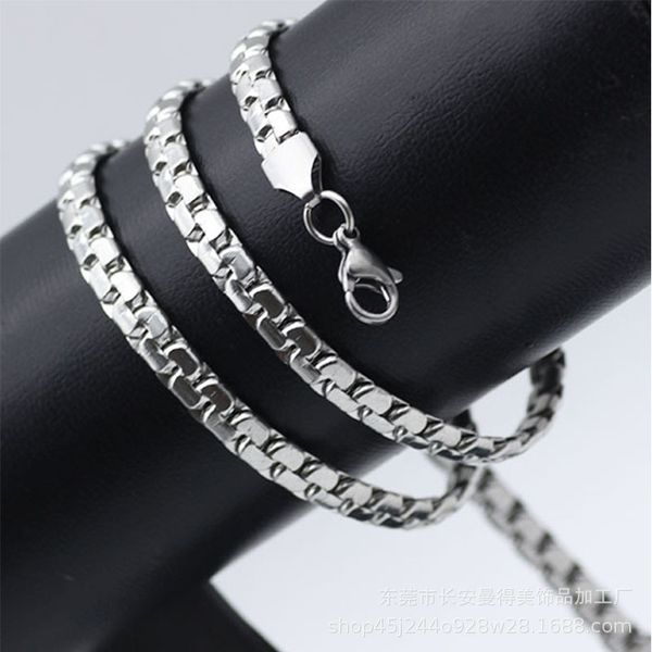 

flattened square pearl stainless steel necklace bag with sweater selling men's and women's chain, Silver