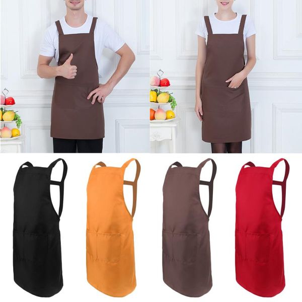 

aprons solid cooking apron with 2 pockets adjustable strap for men lady women chef waiter hairdresser home kitchen tools