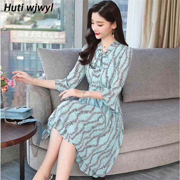 

vintage print long sleeve midi dresses autumn winter 3xl plus size chiffon casual dress elegant women bodycon party vestido 210528, Black;gray