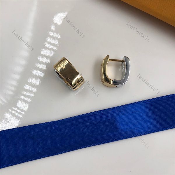 

flower stud classic pattern earrings silver plated ear studs letter stainless steel earring women with box, Golden;silver