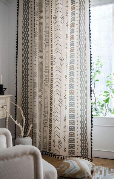 

american style room curtain cotton linen bedroom living kitchen curtains printed colored bohemian & drapes