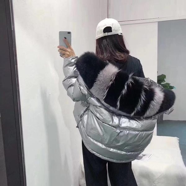 

women's down & parkas winter real fur collar white duck padded jacket regular fashion warm big coat iqs2, Black