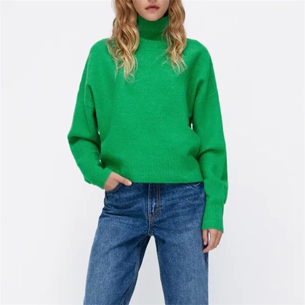 

za women sweater pullover autumn fashion simple half high neck cotton warm sweater women casual street women sweater 210918, White;black