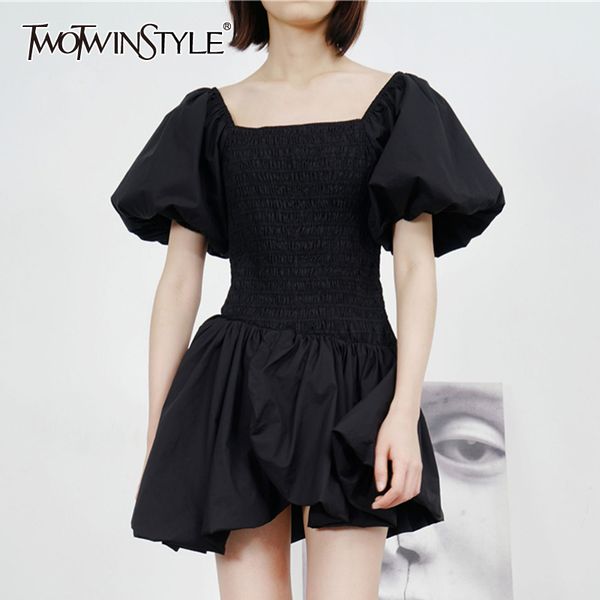 

black slim mini dress for women slash neck short sleeve high waist dresses female fashion new clothing 210428, Black;gray