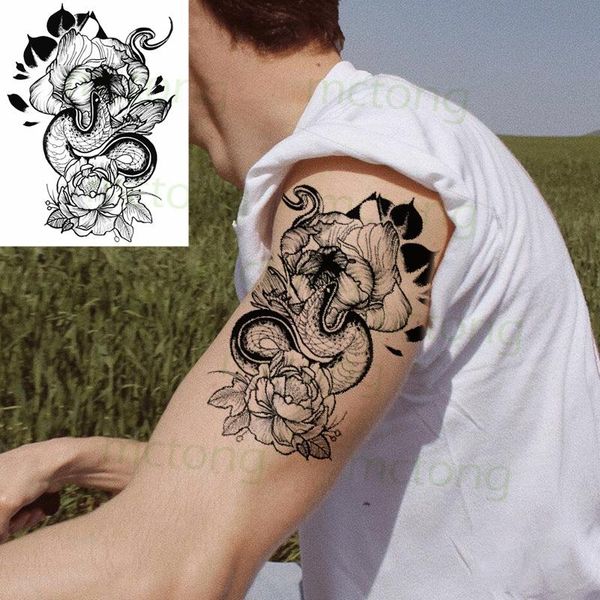 

temporary tattoos waterproof tattoo stickers black rose flower snake fake tatto flash tatoo arm leg body art for women men