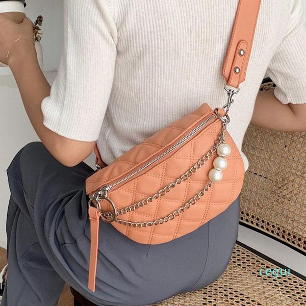 

chain fanny pack woman waist bag luxury leather waist belt bags fashion female phone pack and purse lingge crossbody chest bag