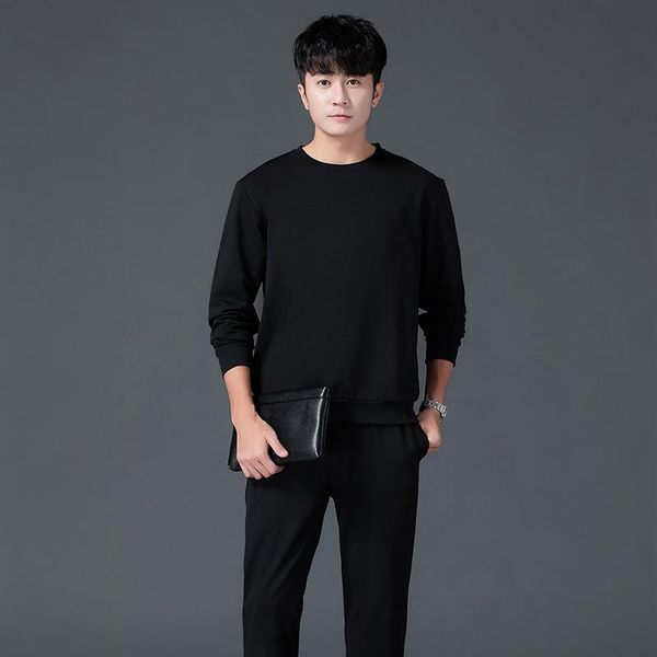 

men's tracksuits casual suit 2-piece set fashion solid color slim pullover + sports pants sportswear men autumn clothing, Gray