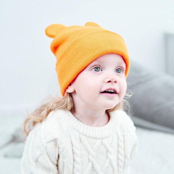 

caps & hats autumn and winter solid color stretch baby knitted hat bear ears warm children's, Yellow