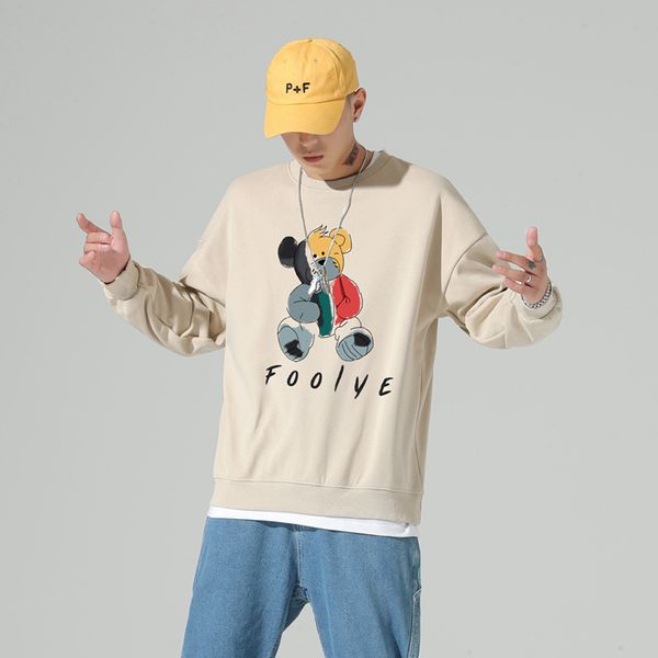 

2021 spring men's sweatshirt trend loose tide brand pullover sweatshirt printing bear, Black