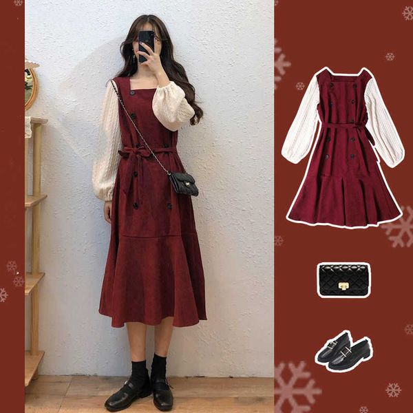 

long skirt early 2021 women's small temperament spring long sleeve french red drs autumn and winter, Black;gray