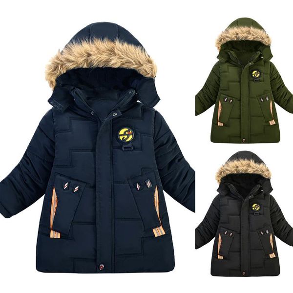 

down coat baby fashion thicken coats winter big pockets boys jacket warm hooded kids clothes outerwear infant keep clothing, Blue;gray