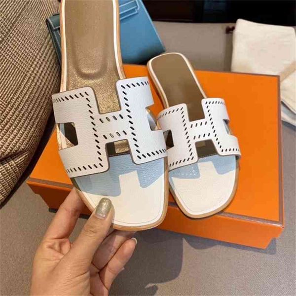 

2021 summer new leather h flat bottomed sandals for women, Black