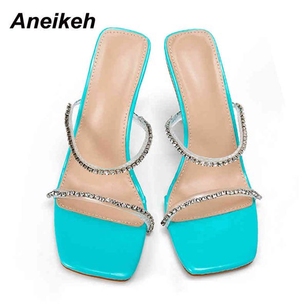 

fashion pvc women summer thin heels ladies shoes slippers metal decoration solid outside shallow party 210507, Black