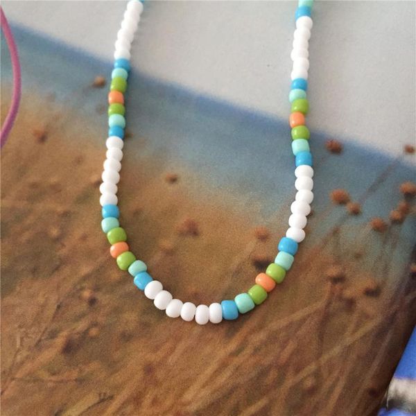 

chains boho handmade rice bead necklace lucky love girl choker clavicular chain colorful female beach collier femme jewelry, Silver