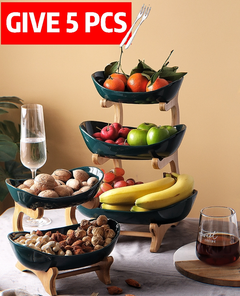 

2/3 tiers plastic fruit plates with wood holder serving bowls for party food display stand fruit candy dish shelves home platter