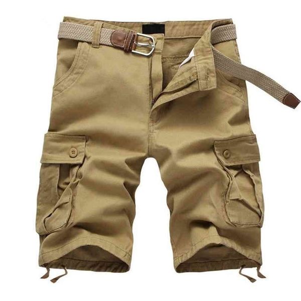 

summer men's baggy multi pocket military cargo shorts male cotton khaki mens tactical short pants 29-44 no belt 210713, White;black