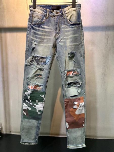 

men's jeans casual streetwear camouflage slim fit men 2021 autumn masculina letter pants trendy dance club skinny tour, Blue