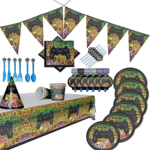 

disposable dinnerware 1set gamepad party supplies tableware paper cups plates napkin candy cake box happy birthday