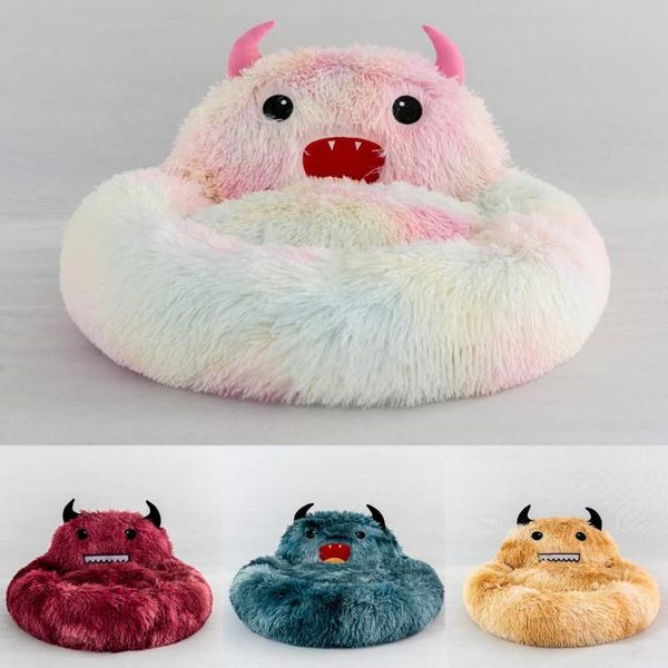 

kennels & pens cute round cat bed soft long plush cartoon animal embroidery nest winter warm sleeping mat improved sleep for cats pet suppli