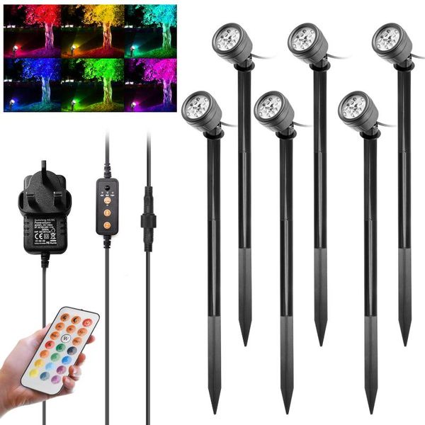 

4leds rgb outdoor light lawn lamp garden with remote control rotatable ip65 dimmable for patio courtyard deco lamps