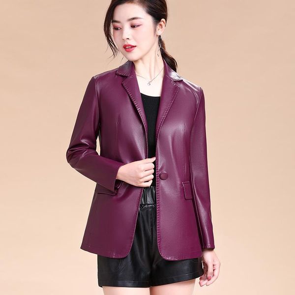 

women's leather & faux 2021 womens elegant pu jackets ladies slim soft sheepskin coat plus size 5xl female clothing chic outerwear, Black