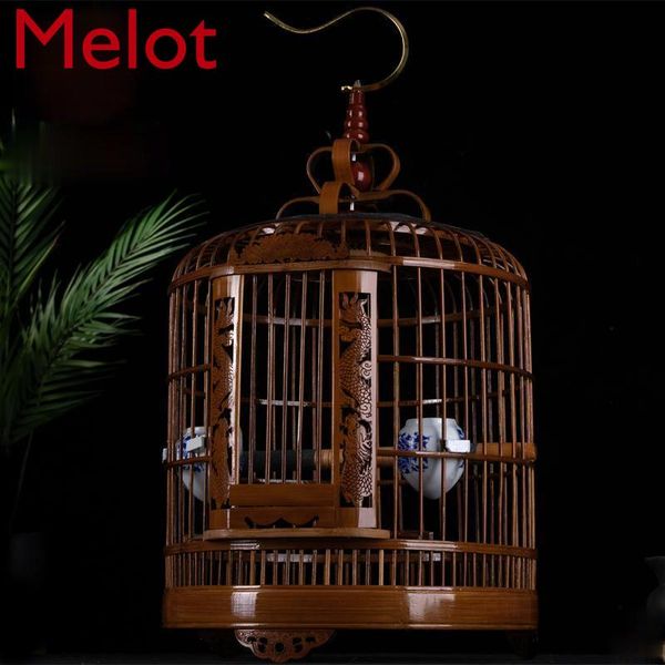 

high-end bird cage chinese traditional hand carved hollow full set boutique bamboo large cages