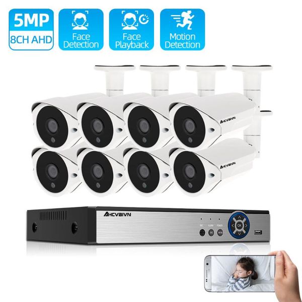 

face recognition 5mp security camera system 8ch ahd dvr kit 4/8pcs hd outdoor cctv p2p video surveillance set wireless kits