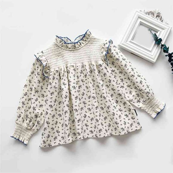 Primavera de manga comprida floral camisa para meninas blusas de roupa infantil e camisas Kid roupas 210528