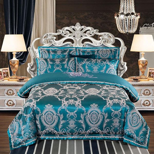 

bedding sets european style jacquard silk and cotton bedspread set for home textiles duvet cover flat fitted sheet pillowcases 4pcs