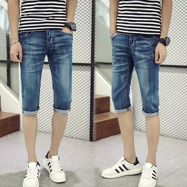 

men's jeans summer thin 2021 fashion street casual cowboy students korean style slim denim shorts trousers breeches and 3/4 pants, Blue