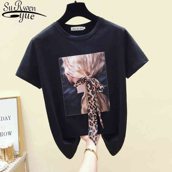 

korea white t shirt casual black ee shirt femme women clothes o-neck summer short sleeve vintage ops 4862 50 210521