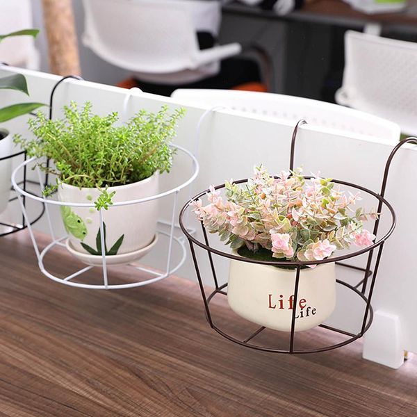 

planters & pots 1pc metal art hanging baskets flower pot balcony plant round racks railing fence outdoor window bonsai stand decoration