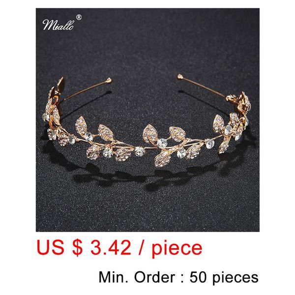 

hair clips & barrettes miallo 50pcs/lot wholesale crown headband vintage crystal bridal tiaras wedding leaves jewelry accessories for party, Golden;silver
