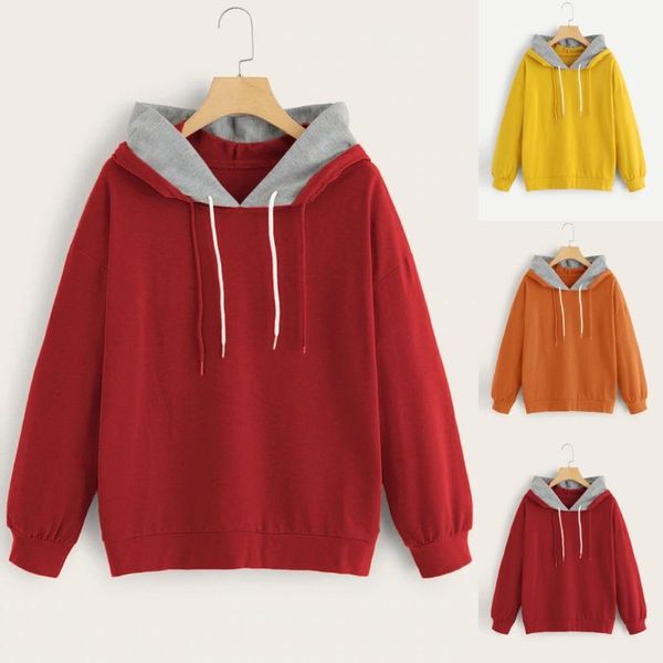 

women's hoodies & sweatshirts patchwork solid color hooded thickening coat fashion women loose long sleeve splice drawstring sweatshir, Black