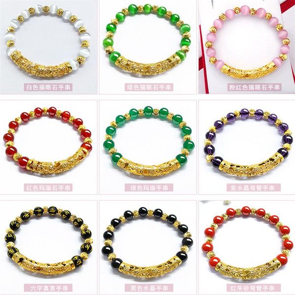 

beaded, strands korean jewelry couple beaded bracelet, sand gold agate for men and women, pink crystal cat's eye elbow bracelet, Black