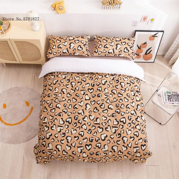 

bedding sets 2/3 pieces love leopard set cartoon brown lovely duvet cover twin double king bed quilt home