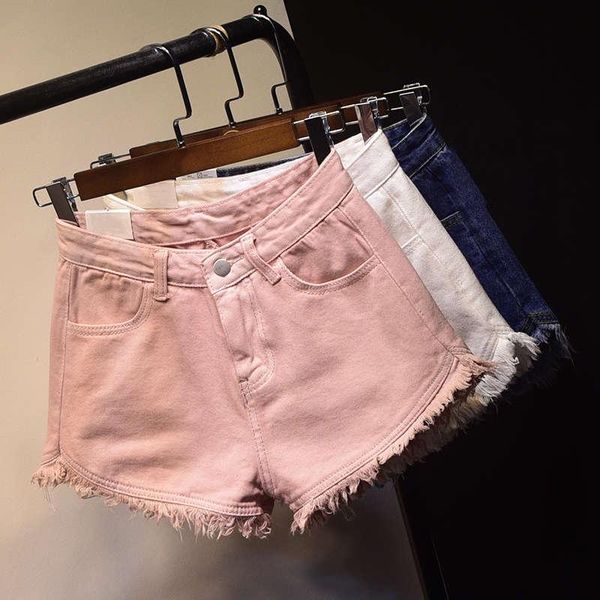 

women's shorts streetwear wide leg summer for women white pink high waist denim casual loose beach jeans c6234, White;black