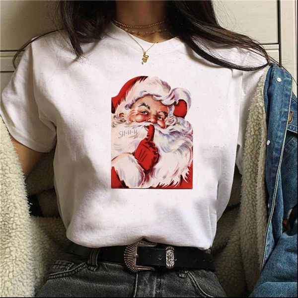 

harajuku christmas kawaii santa claus women printed short sleeve summer tees, White